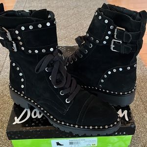 Sam Edelman Jennifer Studded Combat Boot, Black Suede Size 6.5